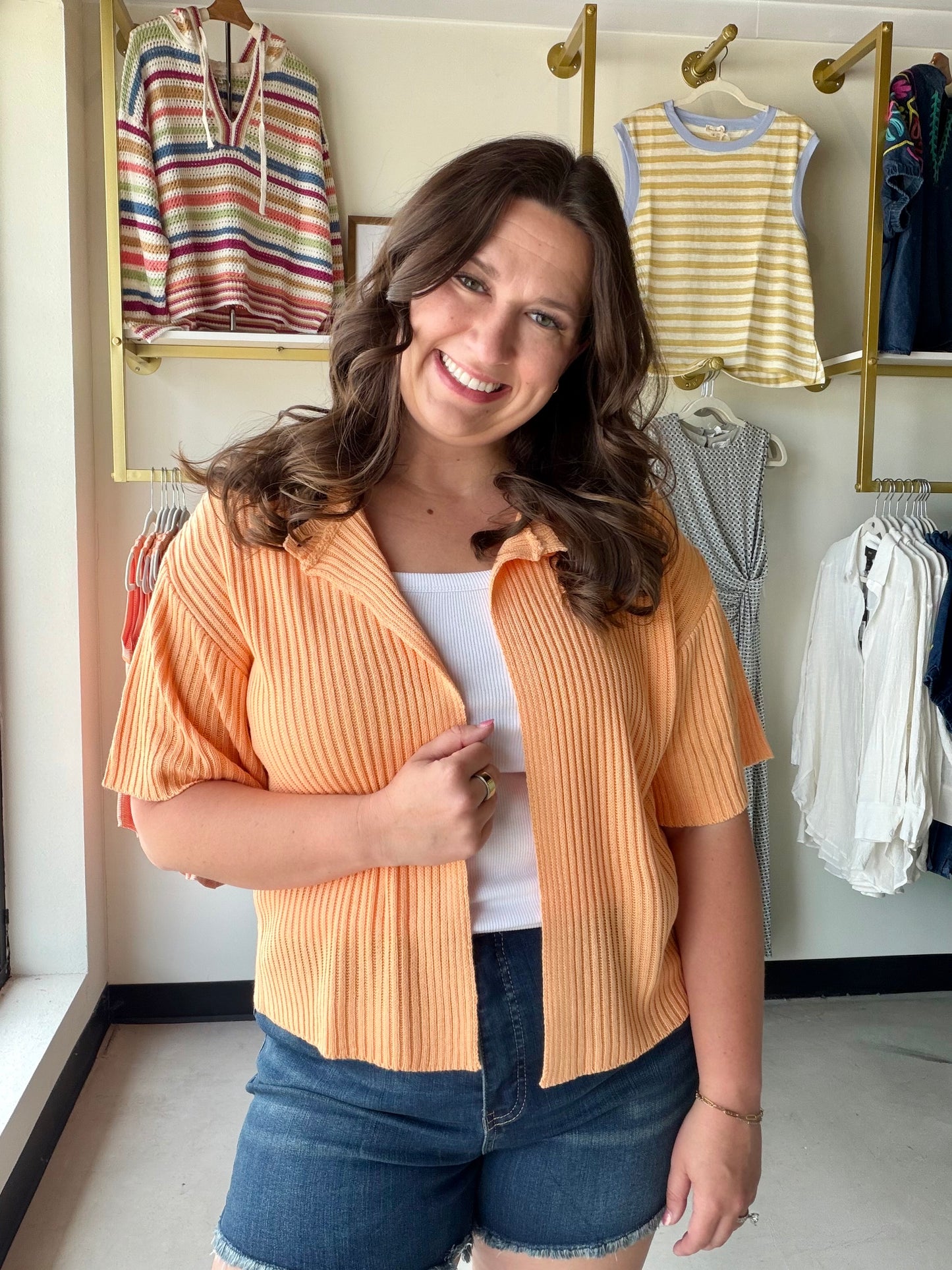 Apricot Short Sleeve Cardigan