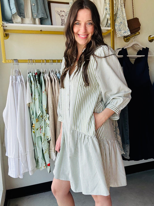 Sage Collared Stripe Dress