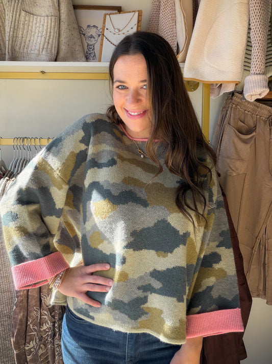 Camo Pink Cuff Sweater