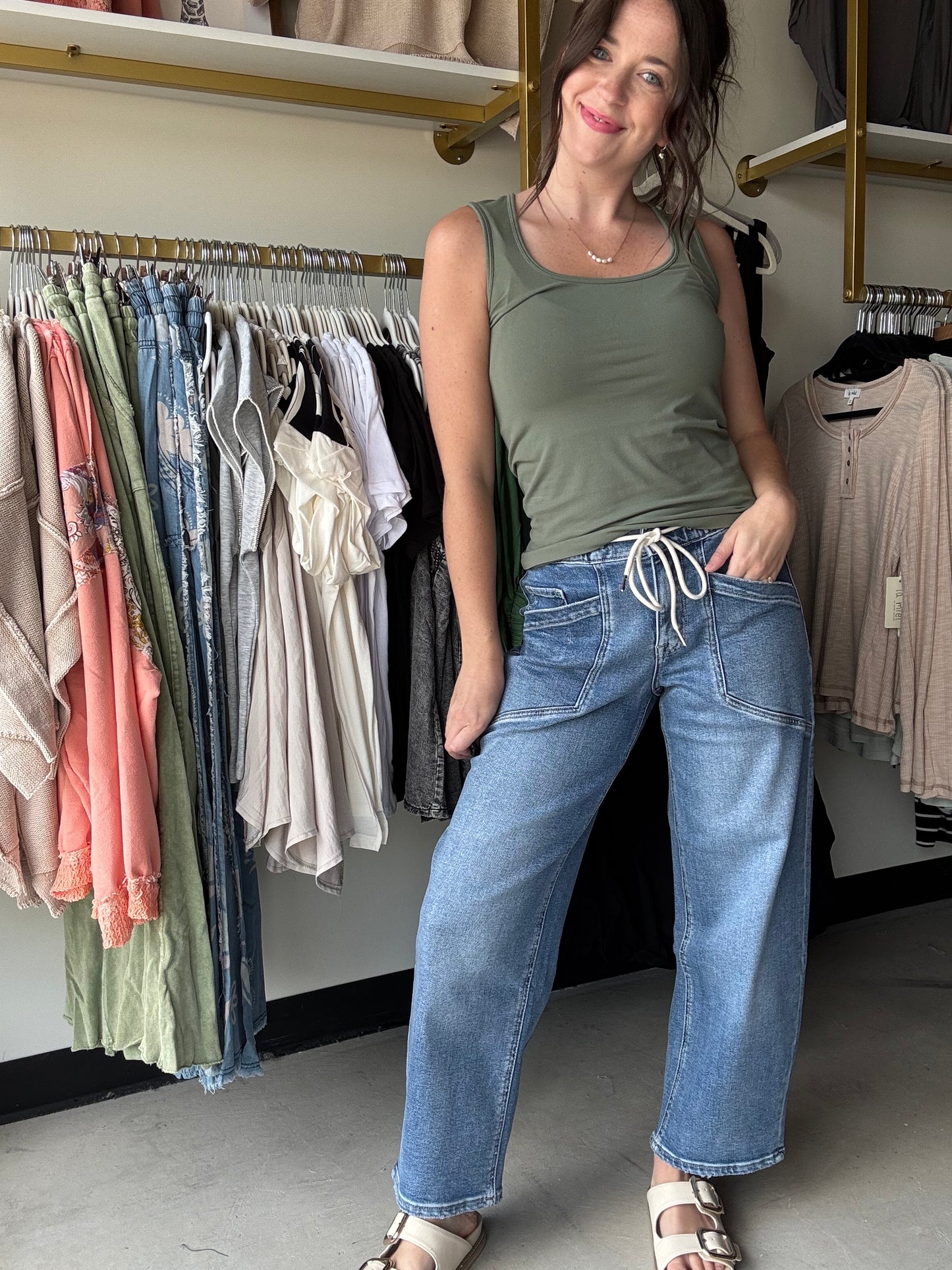 Kate Drawstring Barrel Leg Denim - Vervet