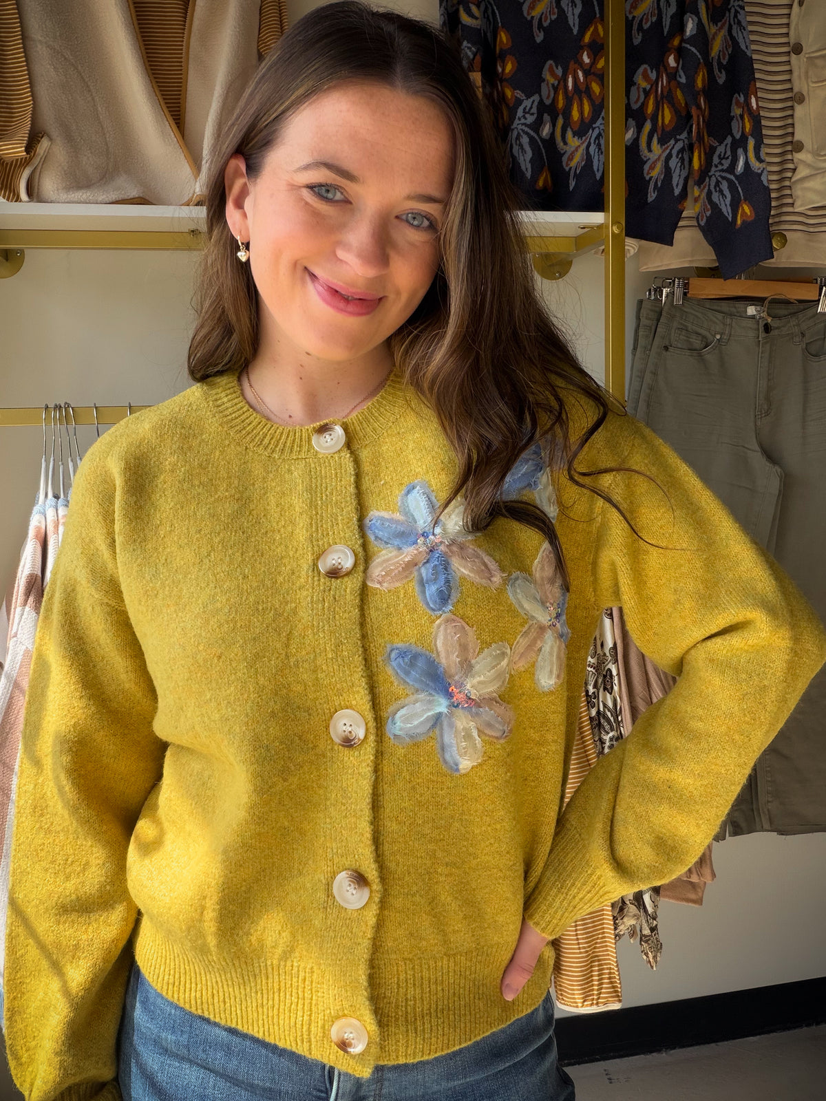 Vintage Mustard Floral Button Cardigan