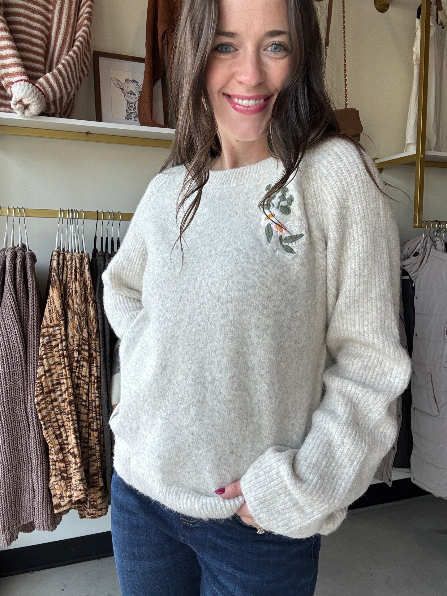 Embroidered Floral Accent Sweater