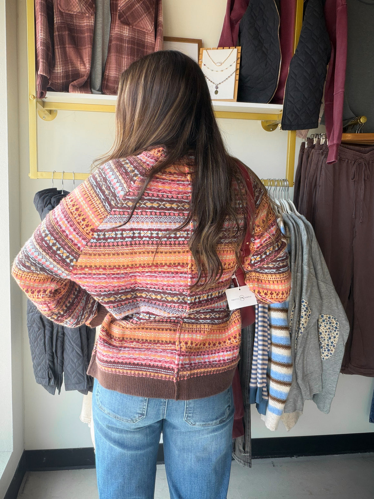 Peach & Brown Accent Sweater