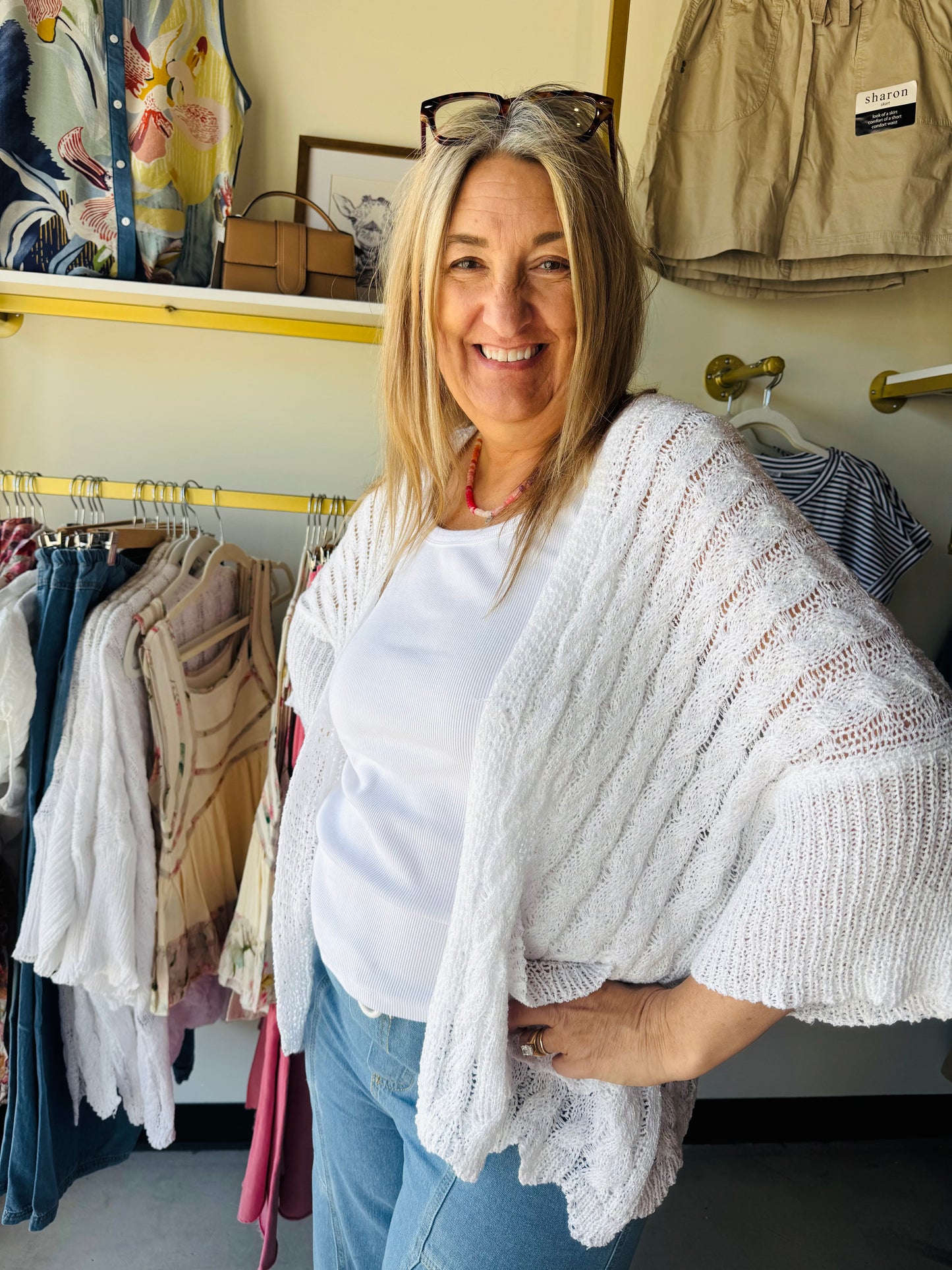 White Crochet Slouchy Cardigan