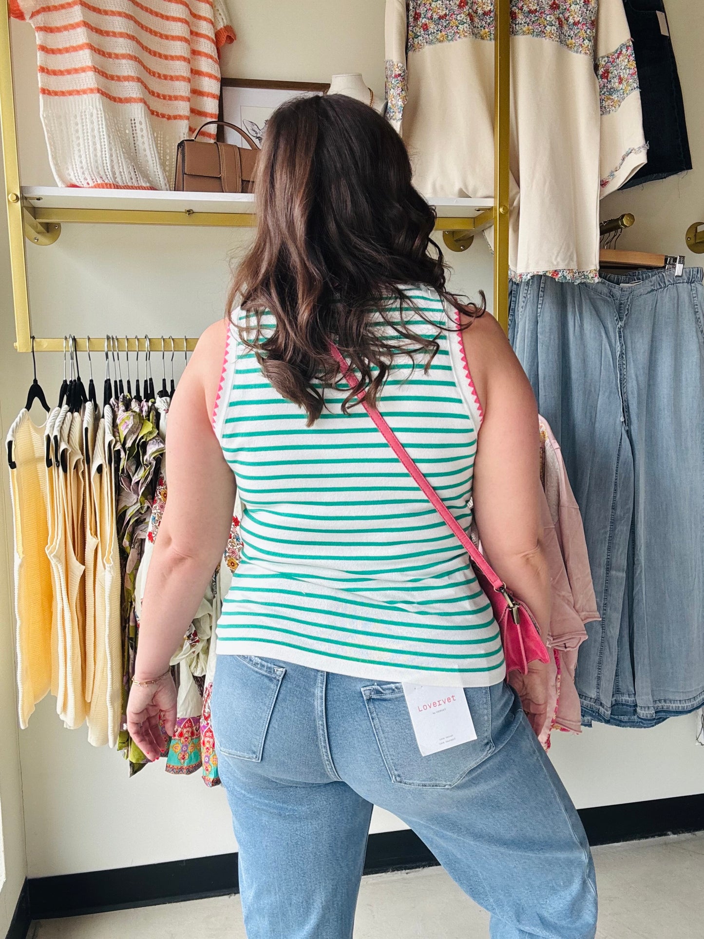 Green Striped Sweater Tank