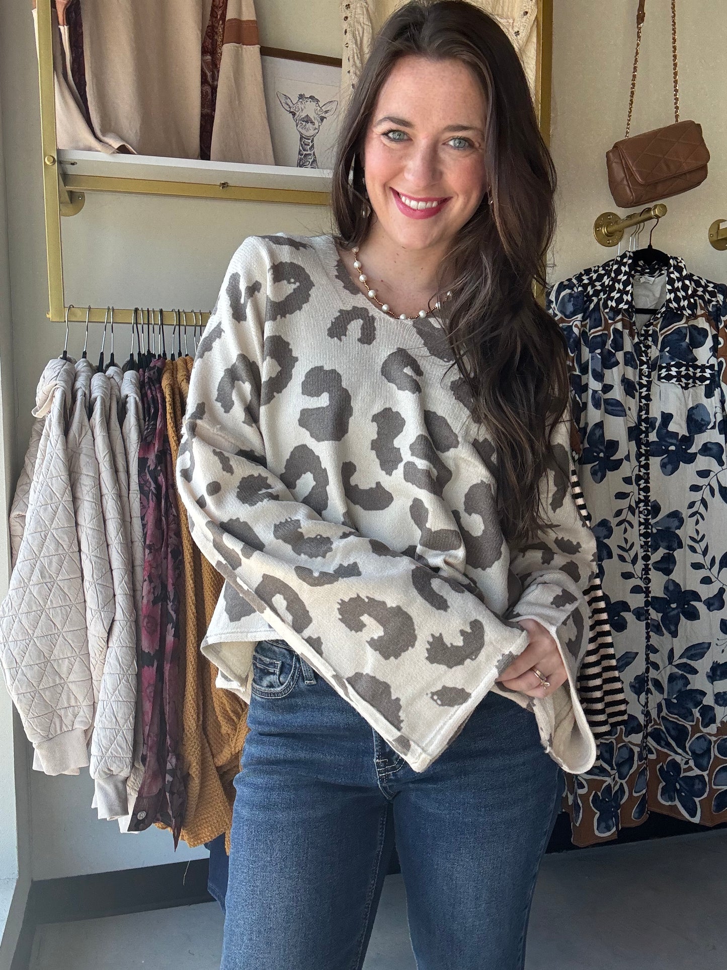 Beige Leopard Sweater Hoodie