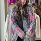 Black Mauve Motif Fuzzy Cardigan