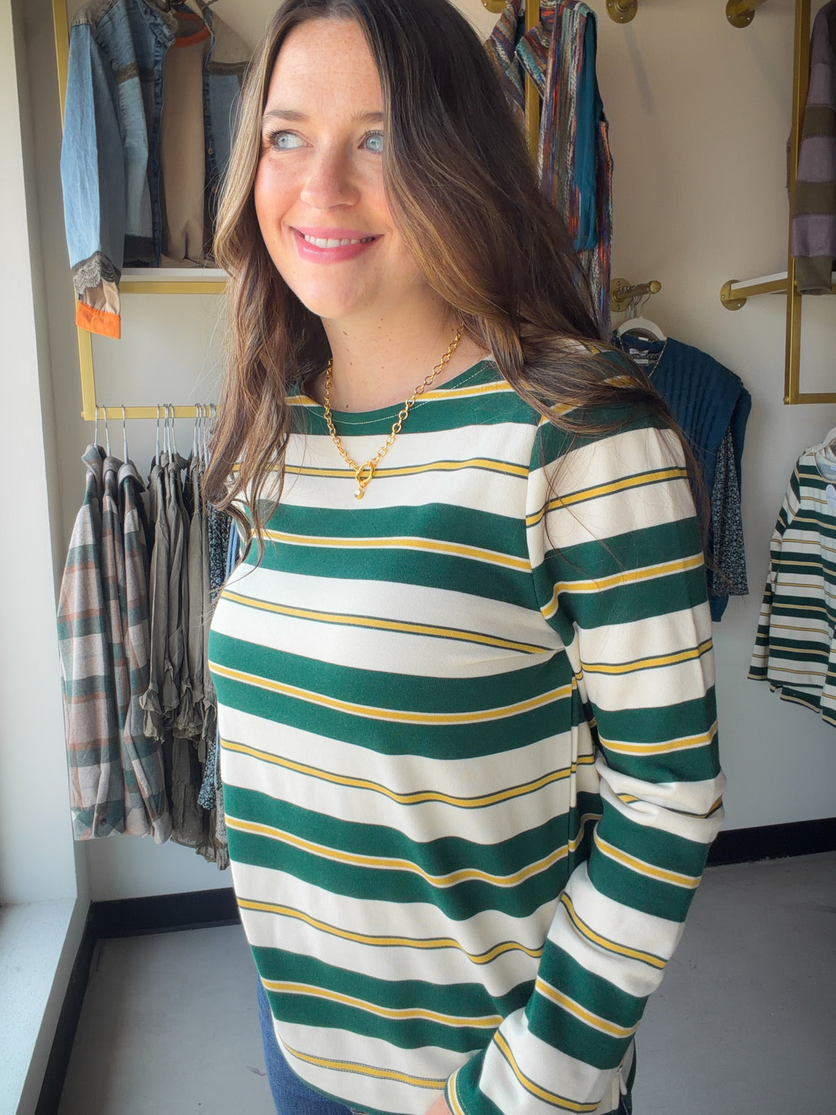 Green & Gold Stripe Long Sleeve