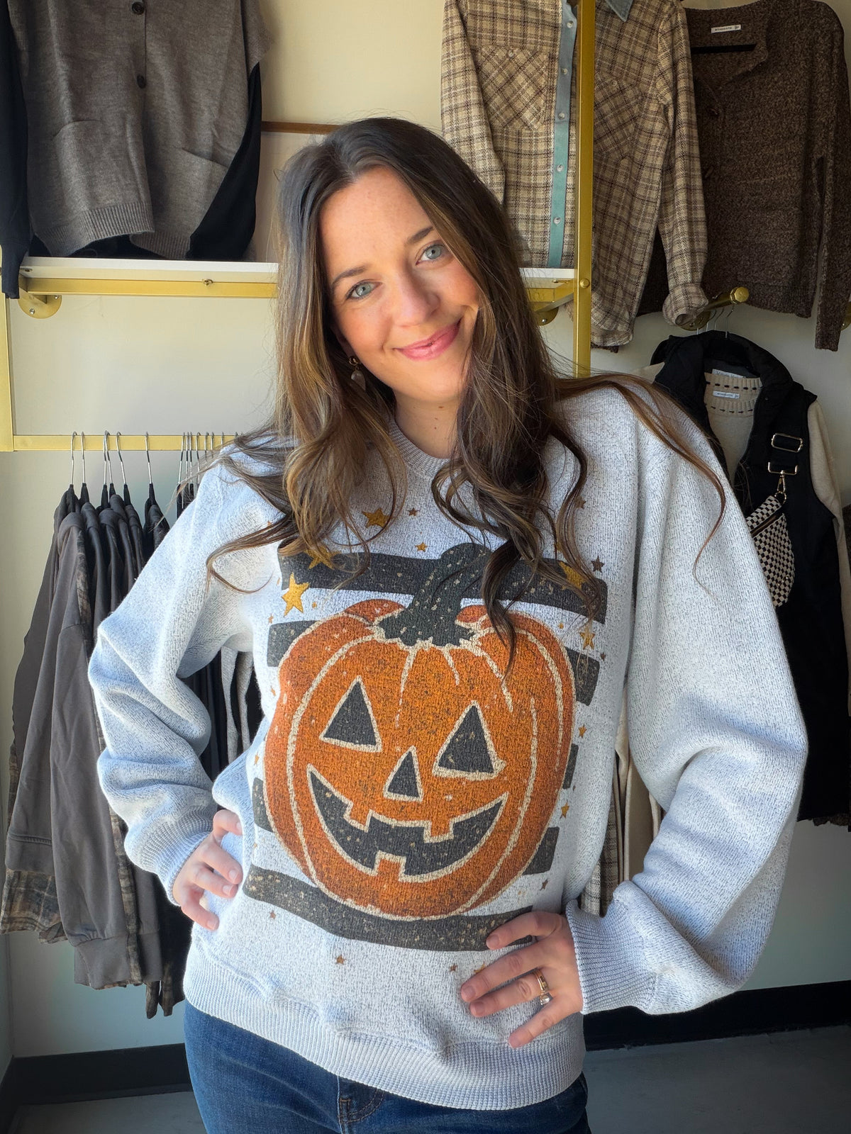 Grey Boho Pumpkin Crewneck