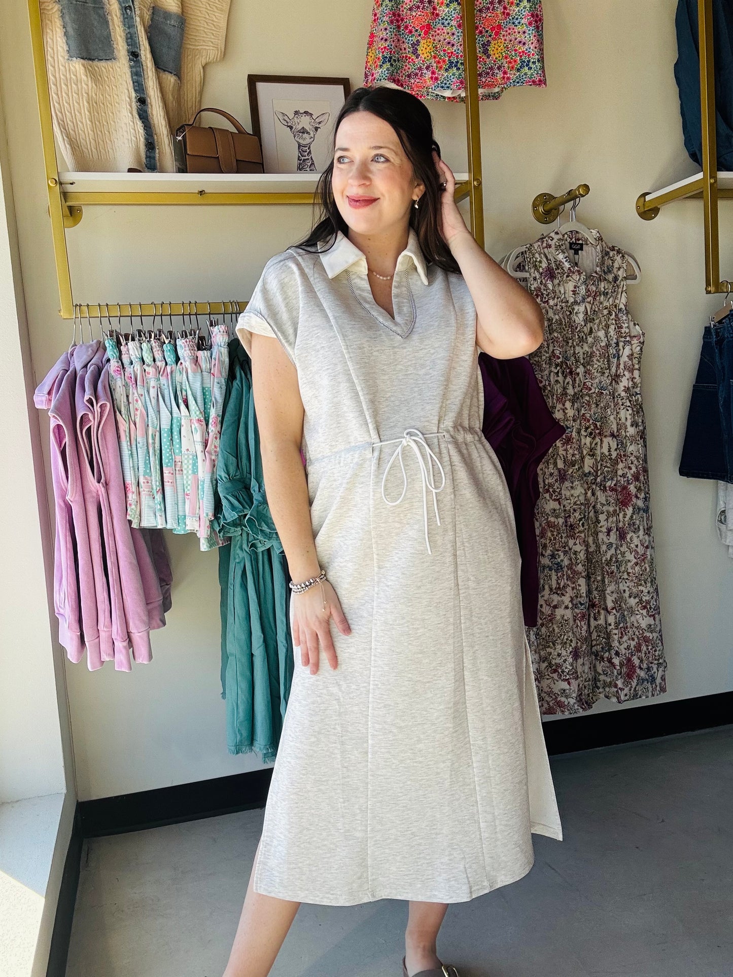 Heather White Cinch Waist Dress