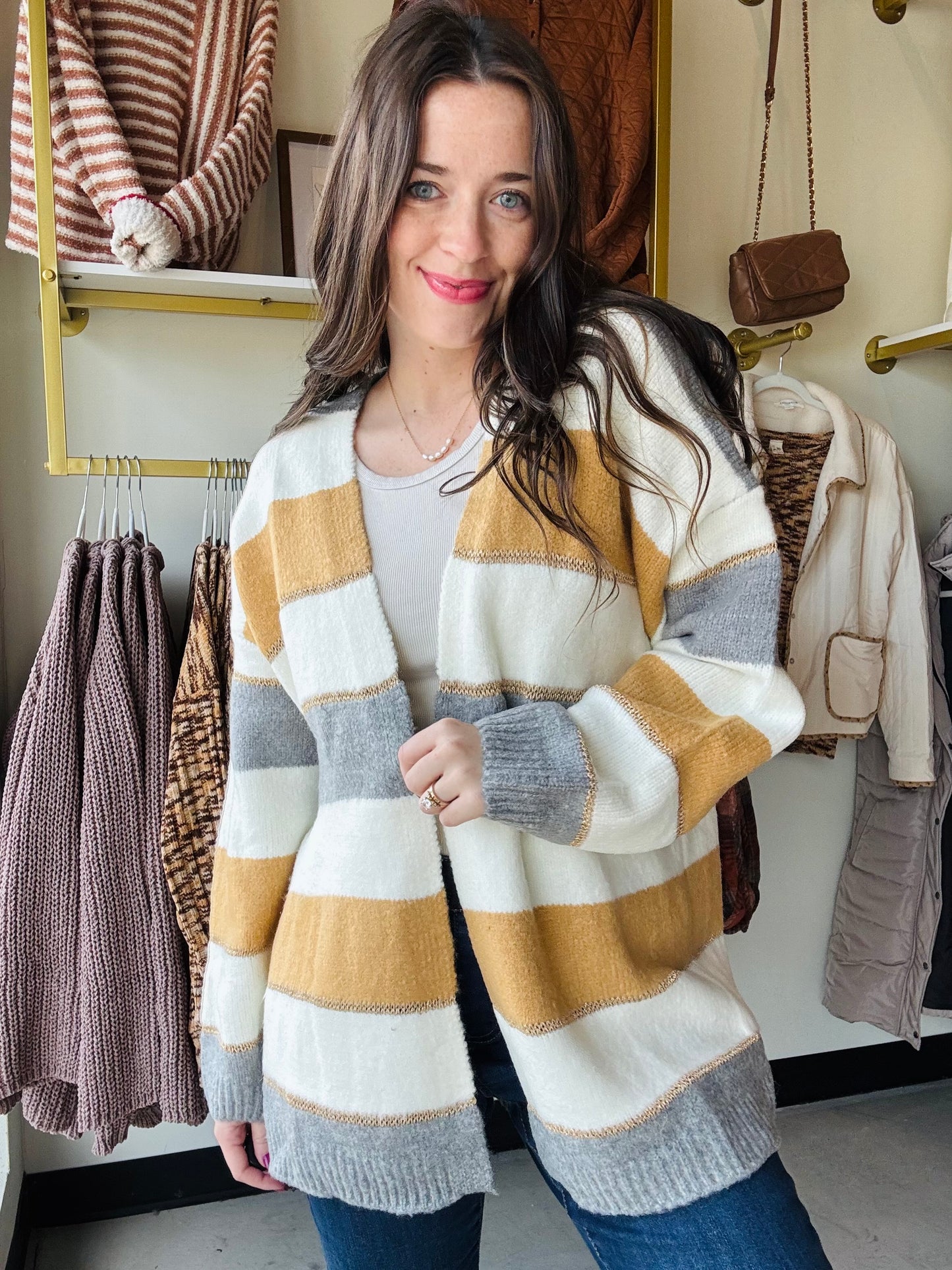 Grey & Mustard Stripe Cardigan