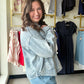 Rose Printed Washed Denim Jacket