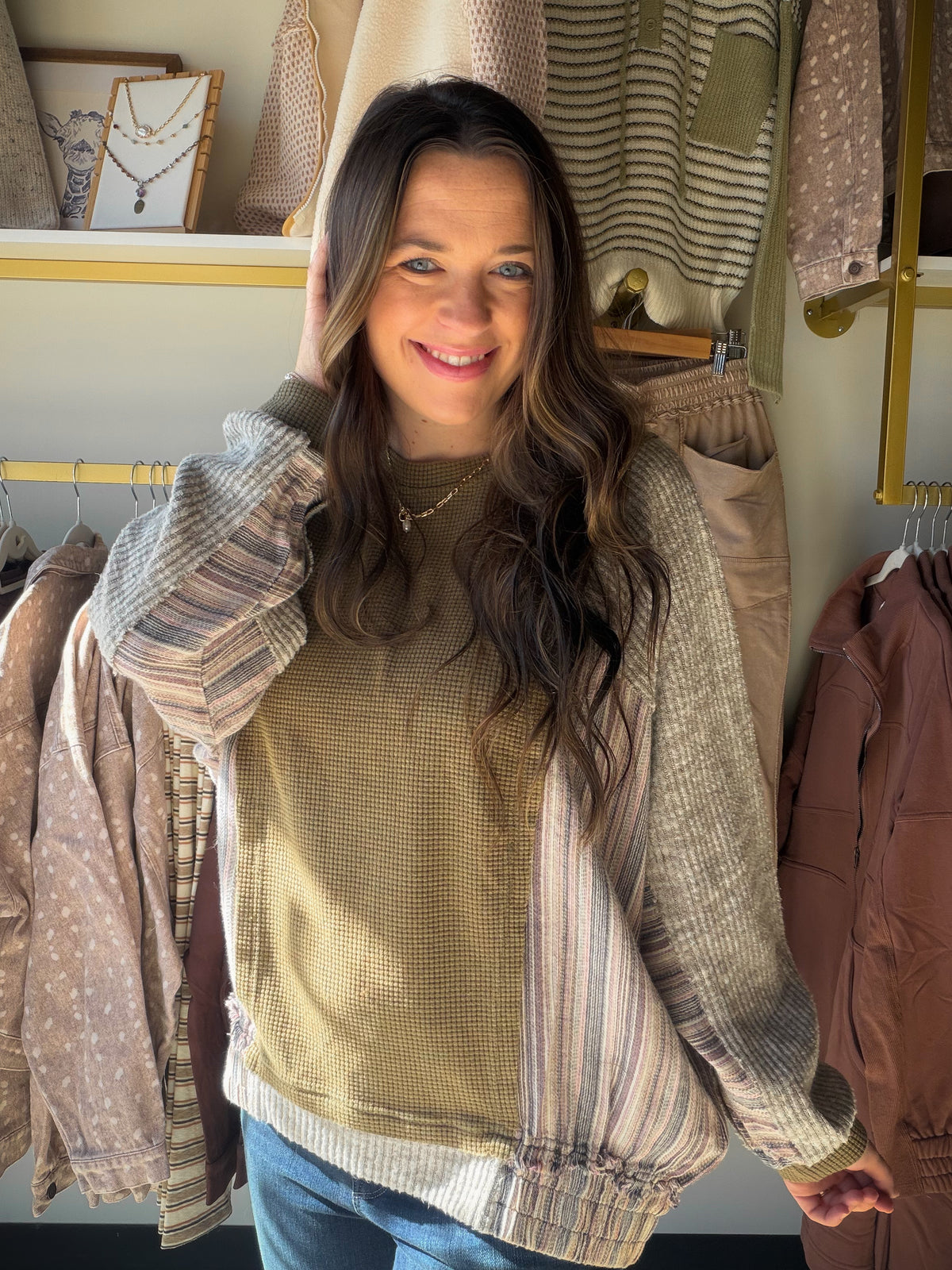 Olive Washed Mix Knit Top