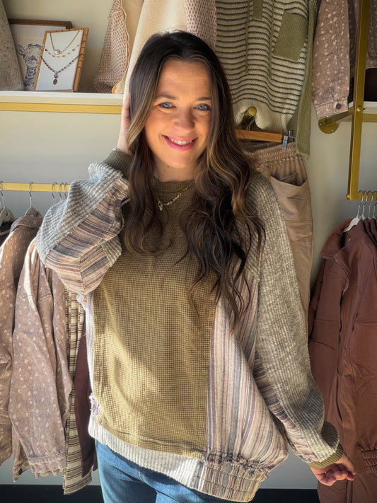 Olive Washed Mix Knit Top