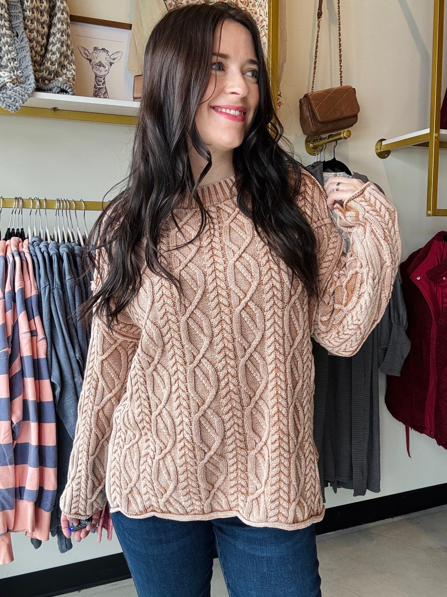 Vintage Cable Knit Sweater- Latte