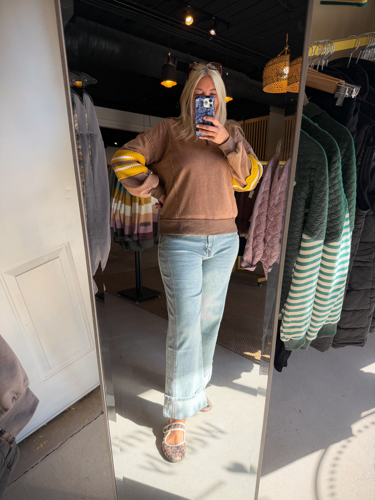 Wide Leg Washed Cuff Denim