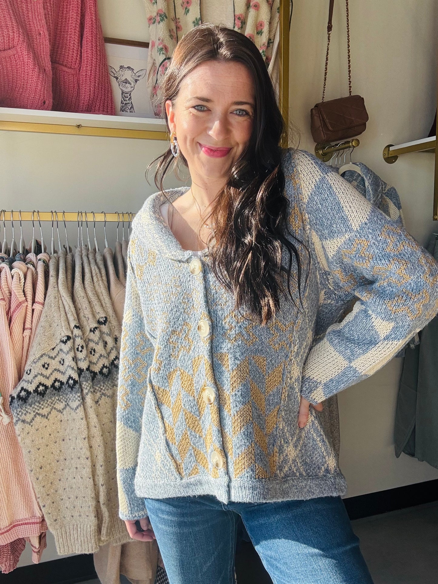 Speckled Yarn Contrast Cardigan