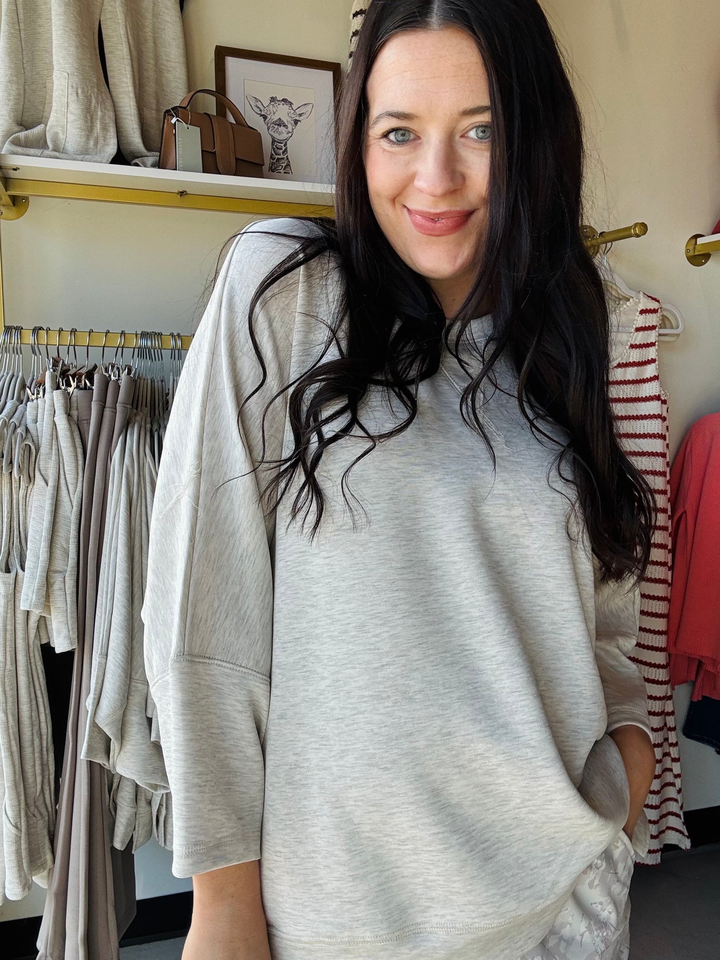 Melange Dolman 3/4 Sleeve Pullover