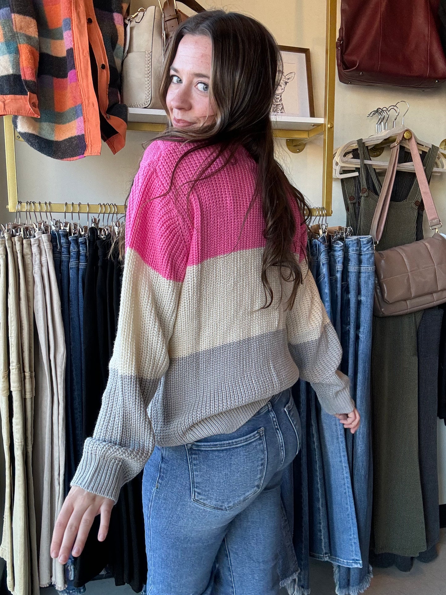 Pink & Grey Block Sweater