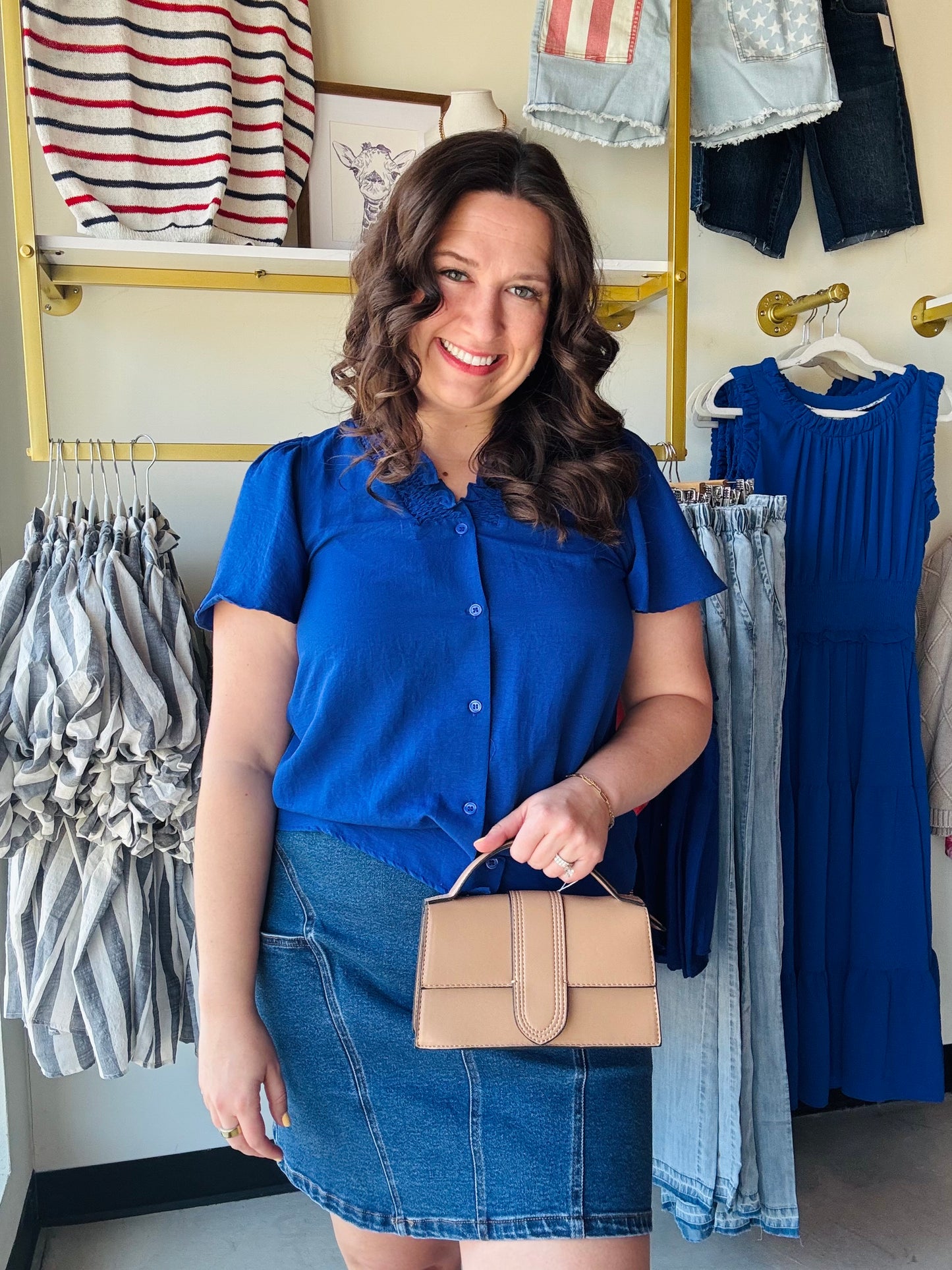 Royal Smocked Flutter Sleeve Blouse