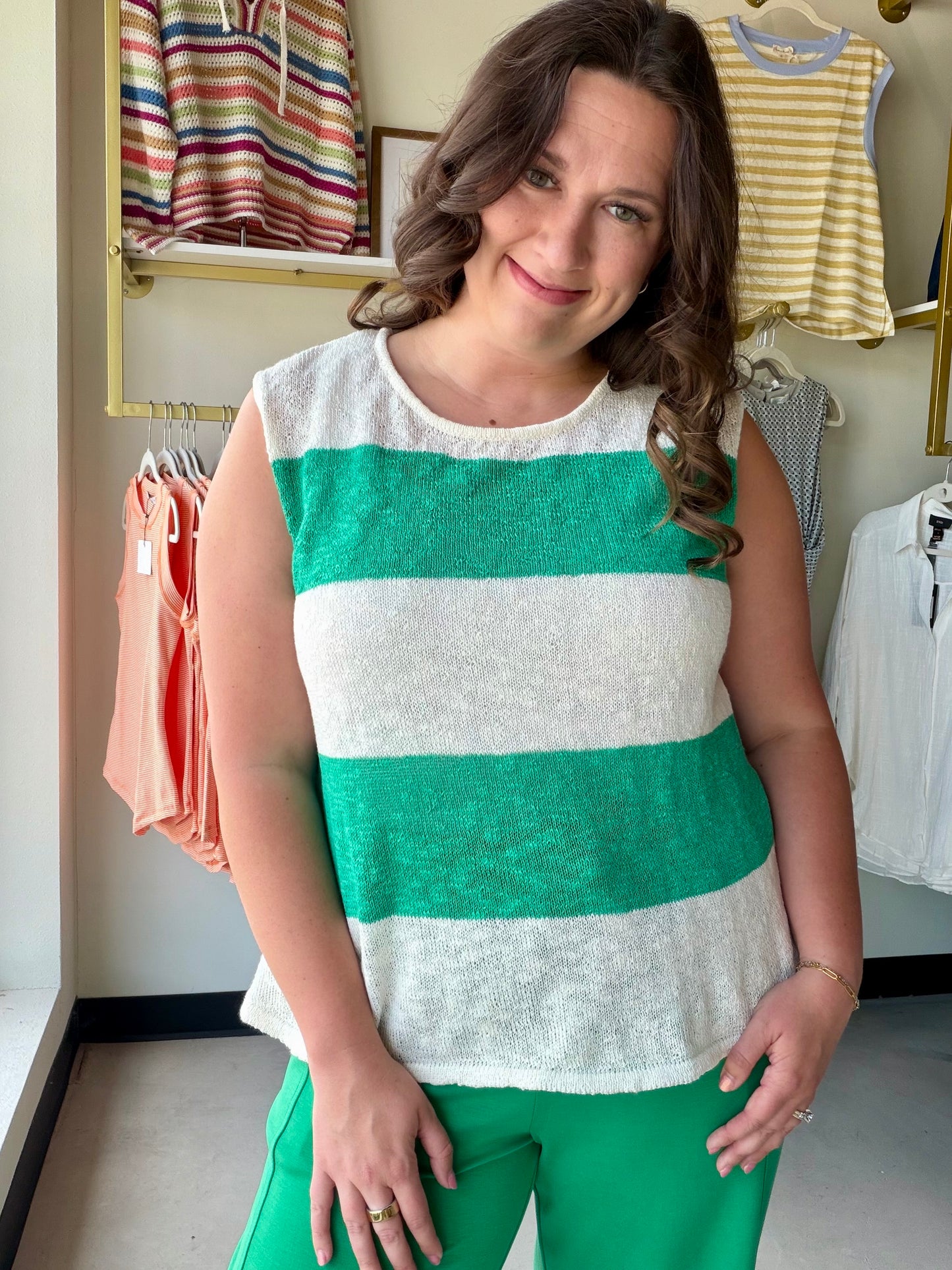 Green Wide Stripe Tank