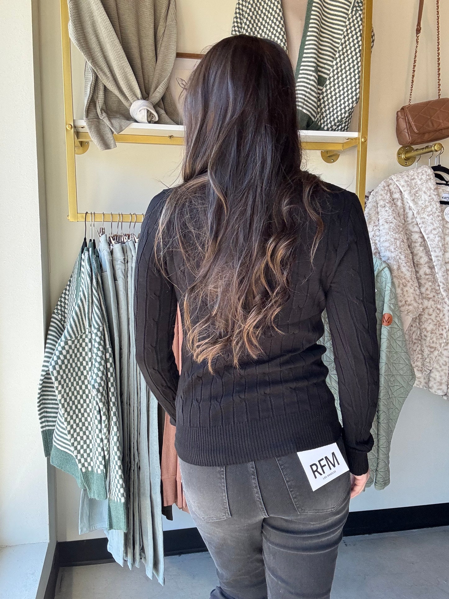 Black Cable Knit Crewneck