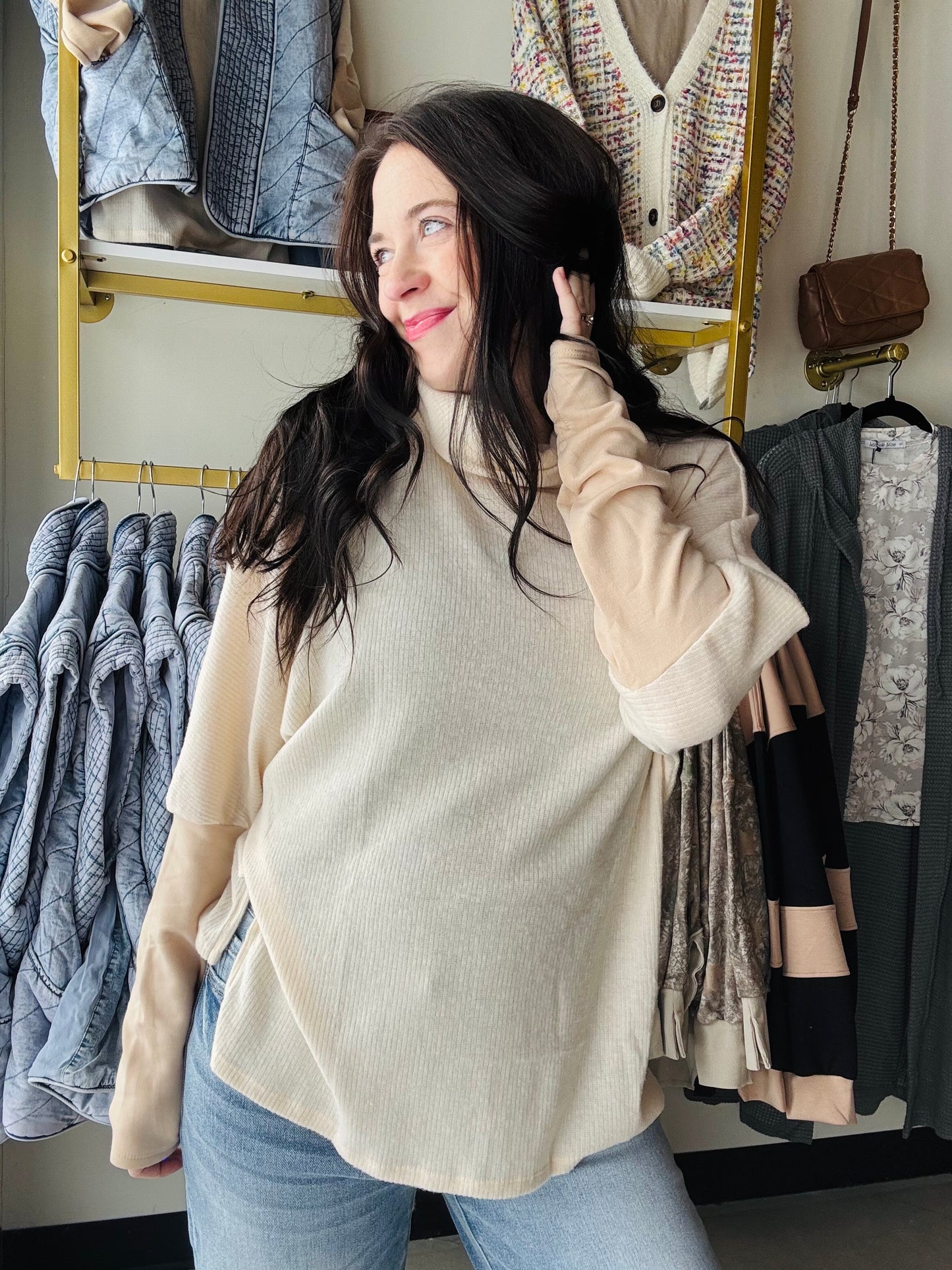 Cream Brushed Turtleneck Top