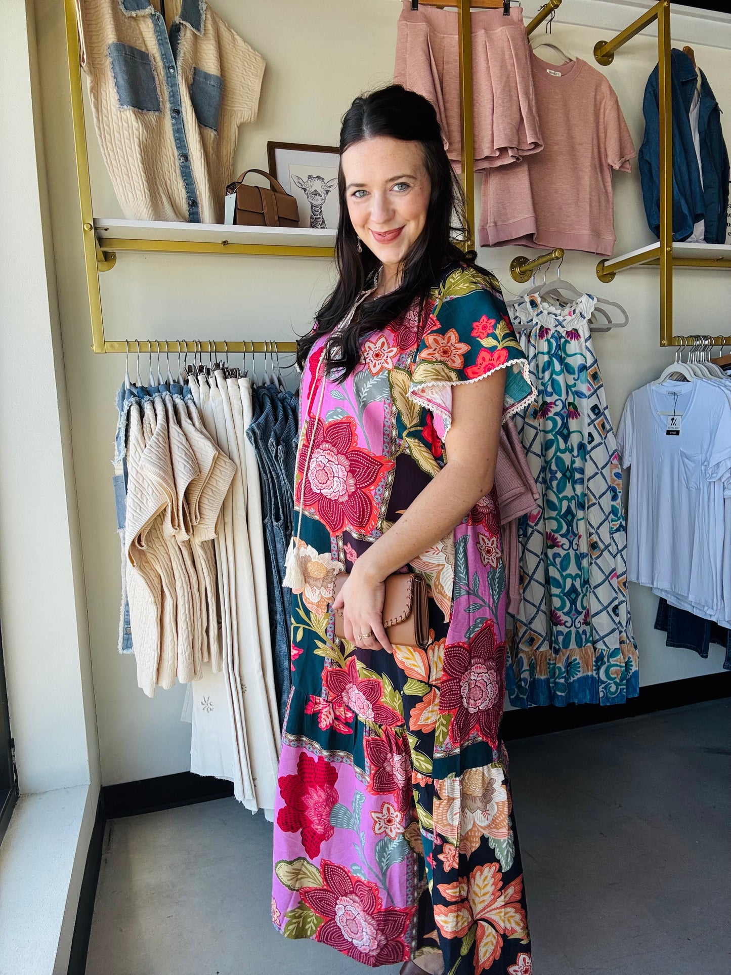 Pink Mix Tie Front Maxi Dress