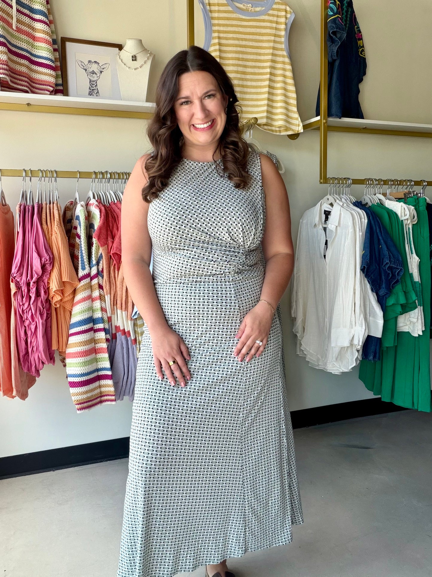 Sage Geometric Side Knot Dress