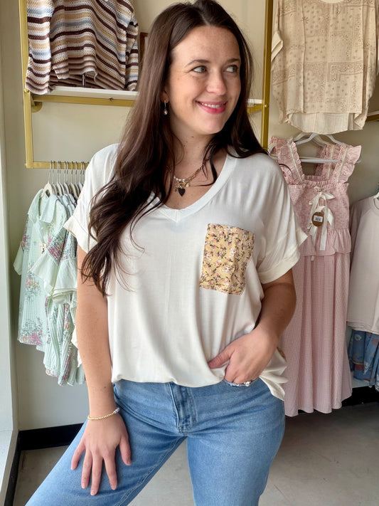White Floral Pocket Tee