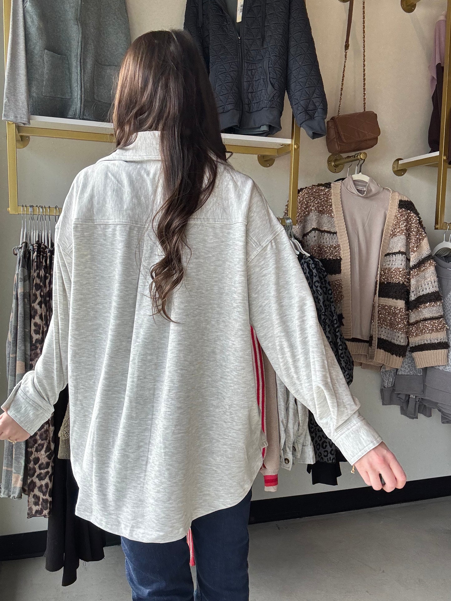 Gray Oversized Fleece Lined Shacket