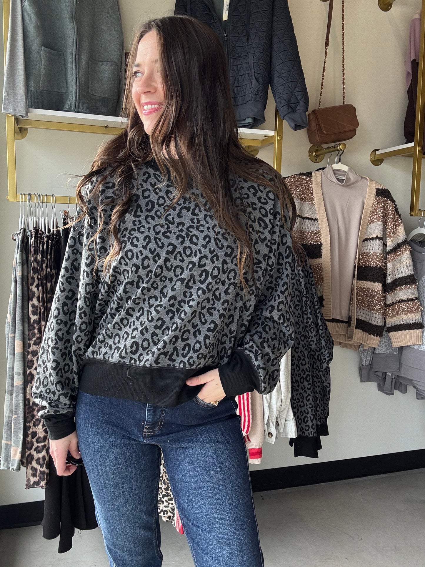 Charcoal Leopard Crewneck Sweatshirt