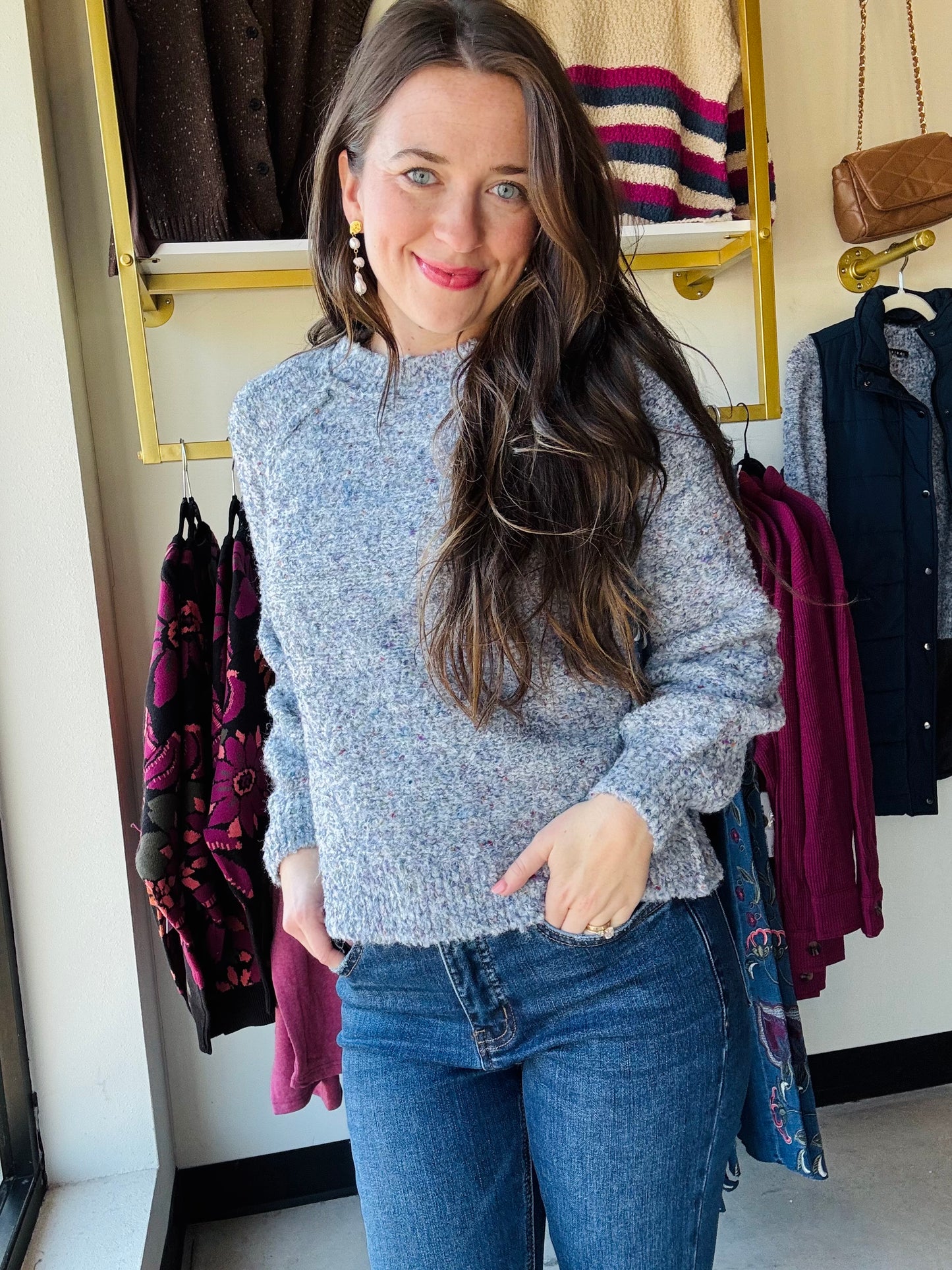 Marine Boucle Crewneck Sweater