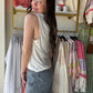 Ivory V Neck Button Tank