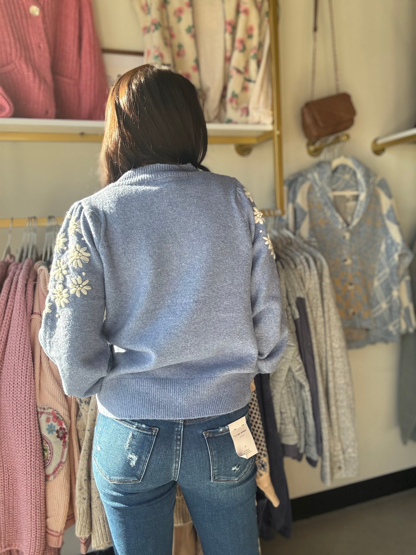 Frost Blue Floral Embellished Sweater