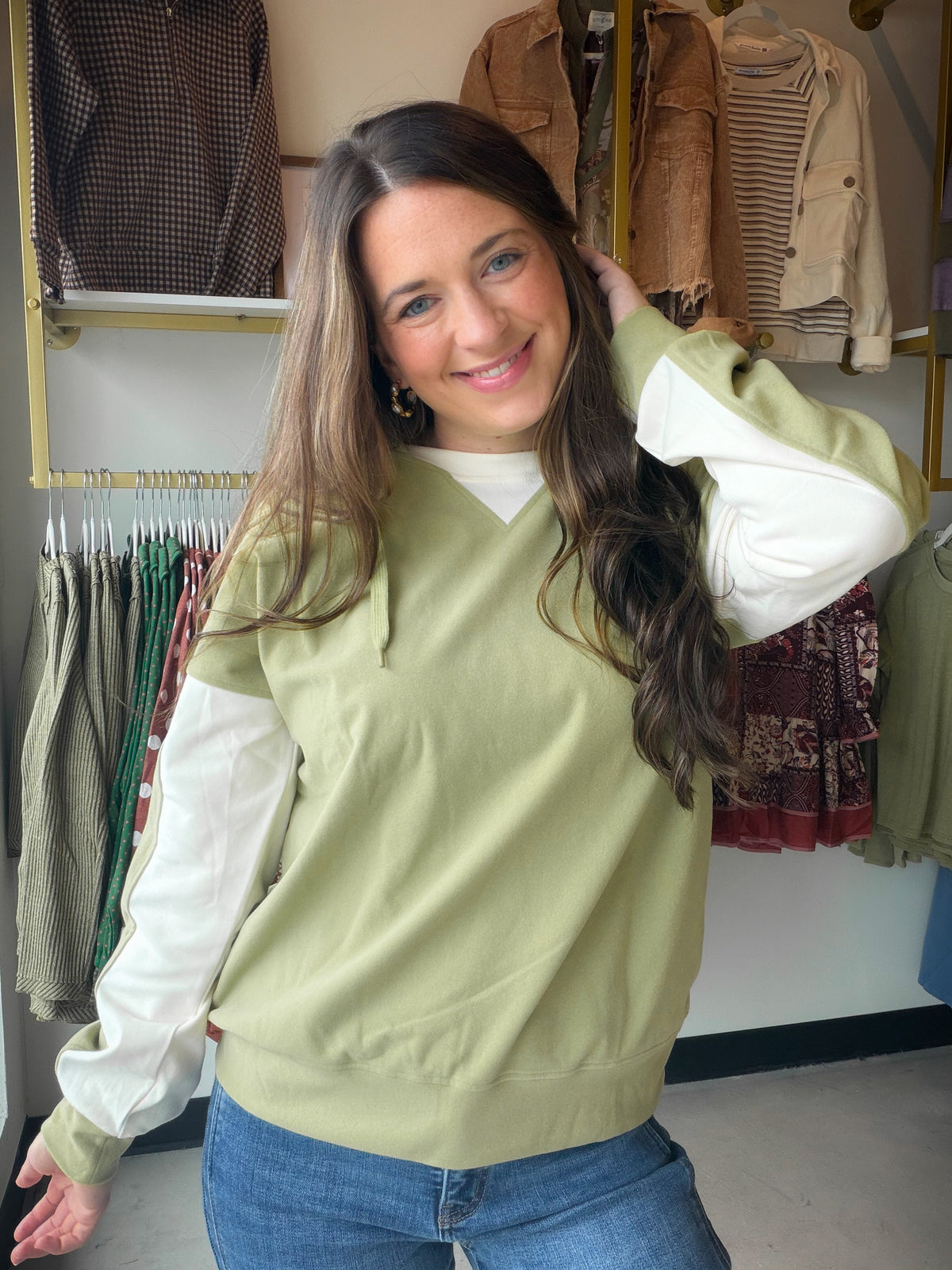 Bright Sage Color Block Hoodie