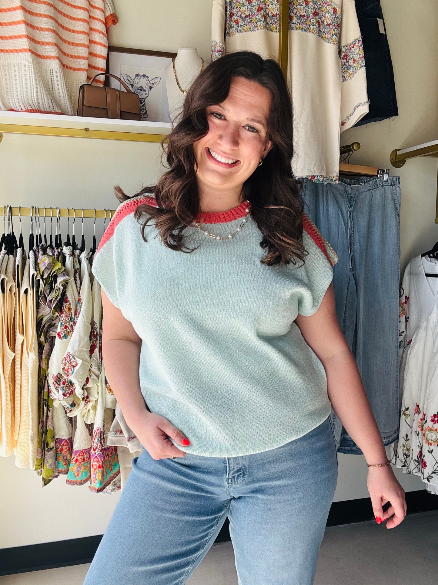 Misty Mint Combo Sweater Top