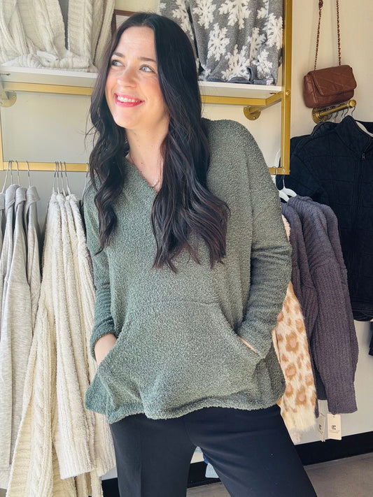 Basil V Neck Cozy Hoodie