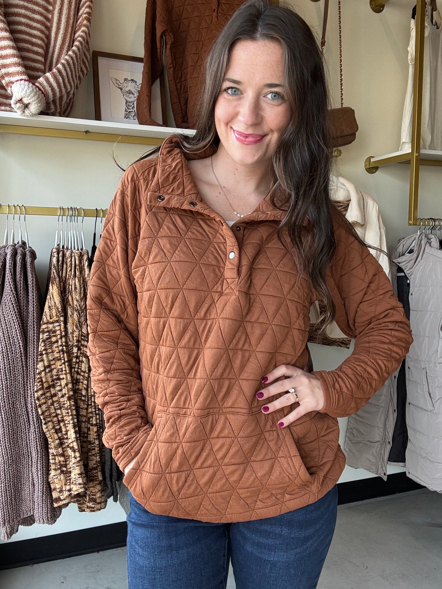 Rust Geometric Snap Pullover