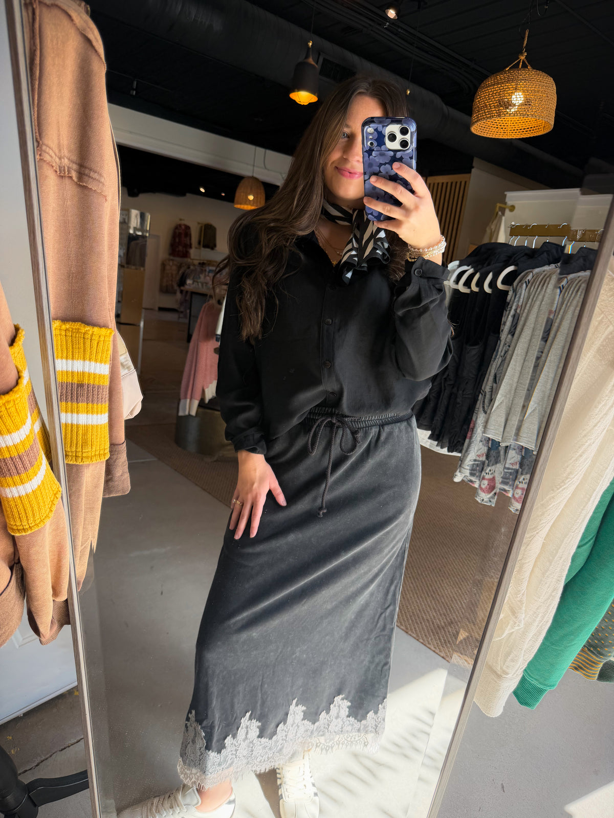 Mineral Wash Lace Trim Skirt