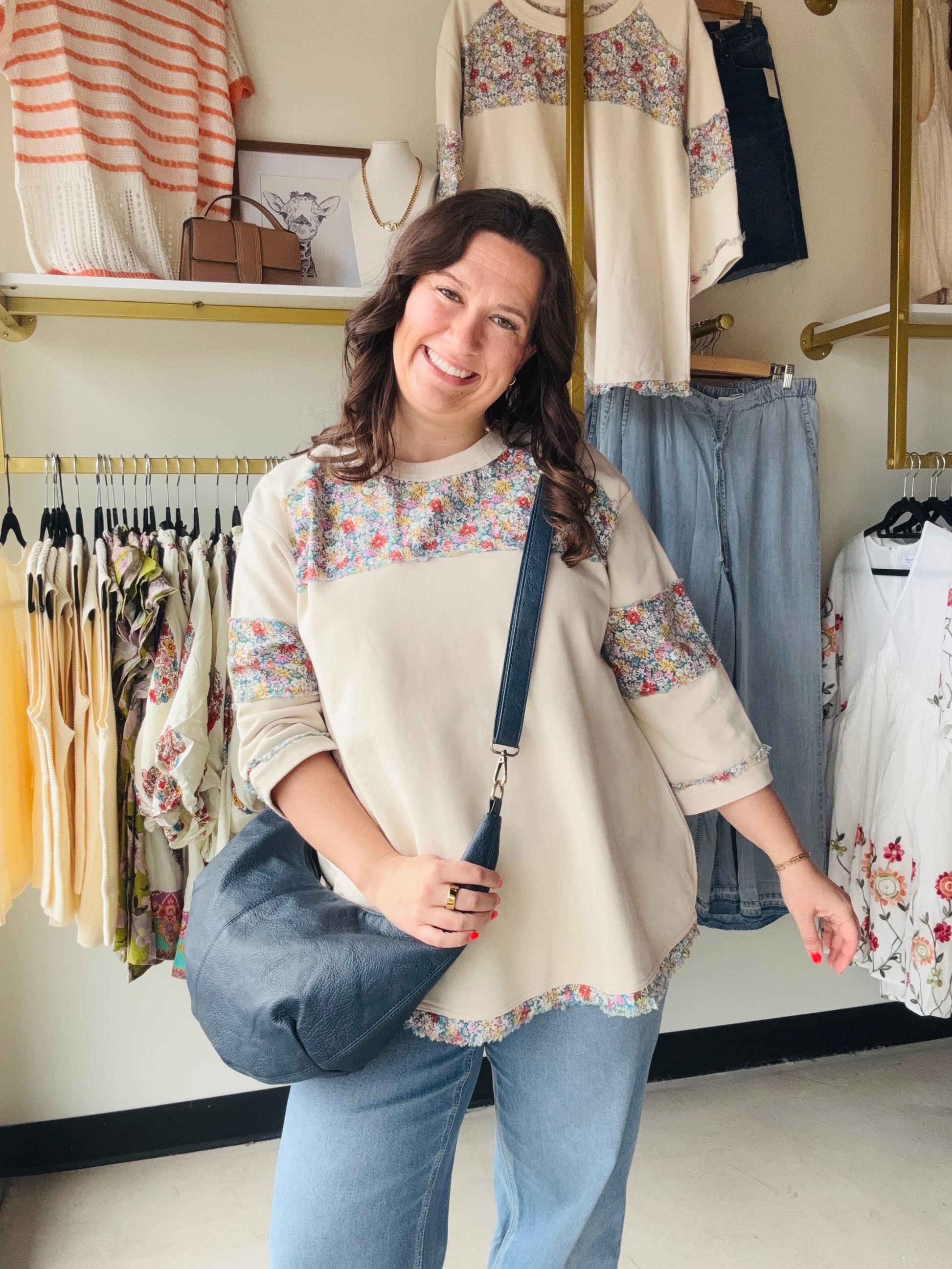 Easel

Embrace effortless boho-chic with this oversized mineral-washed terry top featuring charming mixed floral accents. Its relaxed, boxy silhouette and vintage-inspired texture provide the perfect balance of comfort and feminine style.

Soft mineral-washed terry comfort.
Relaxed, oversized, ultra-flattering fit.
Charming mixed floral print accents.
Versatile 3/4 length sleeves.
Timeless, vintage-inspired ecru hue.
Effortless, lived-in boxy silhouette.
