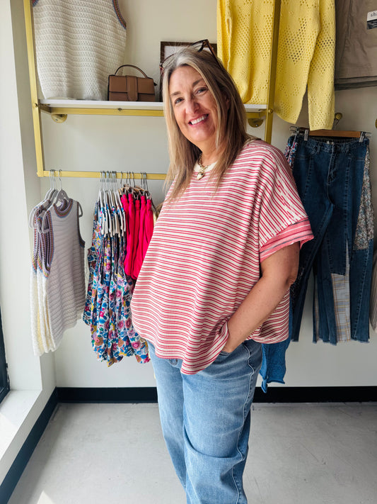 Easel

Description: STRIPE WASHED THERMAL TOP
-ROUNDED NECKLINE
-RELAXED OVERSIZED SILHOUETTE
-DROPPED SHOULDERS
-LOOSE FIT AND BOXY FIT

Fabric: KNIT
Content: 97% POLYESTER 3% SPANDEX
