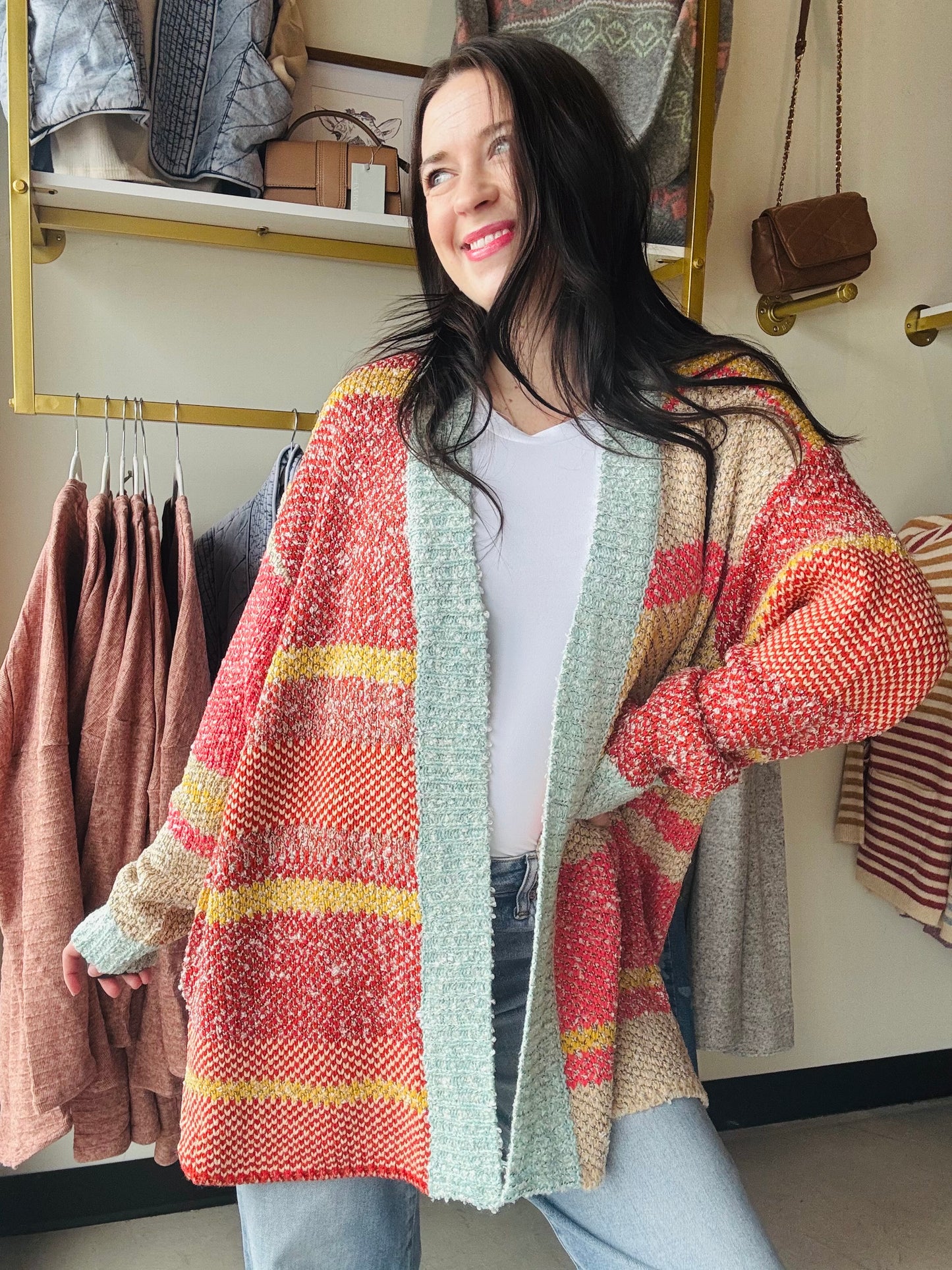 Orange Taupe Multi Cardigan