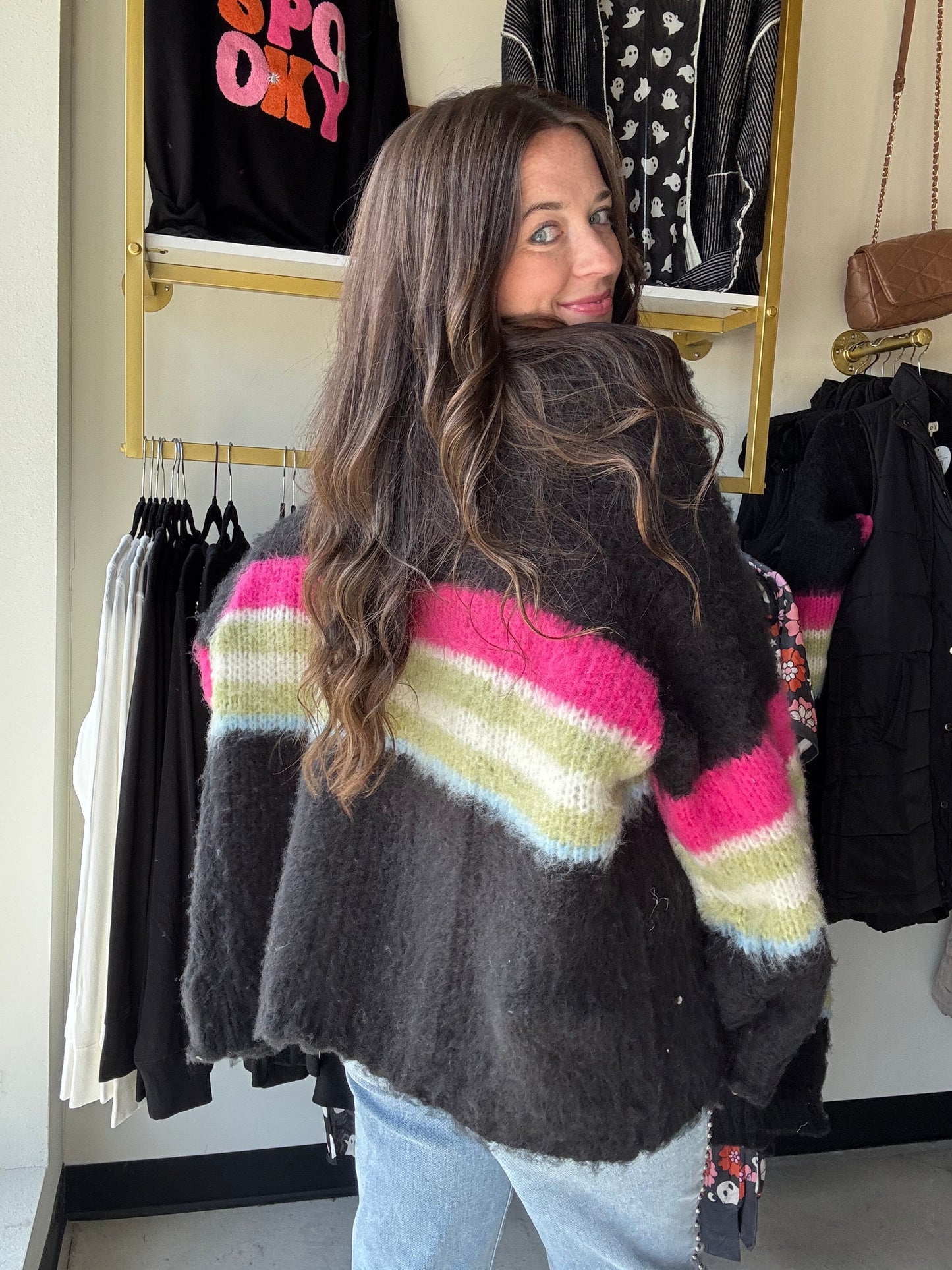 Black Vibrant Stripe Sweater Cardi