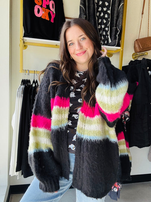 Black Vibrant Stripe Sweater Cardi