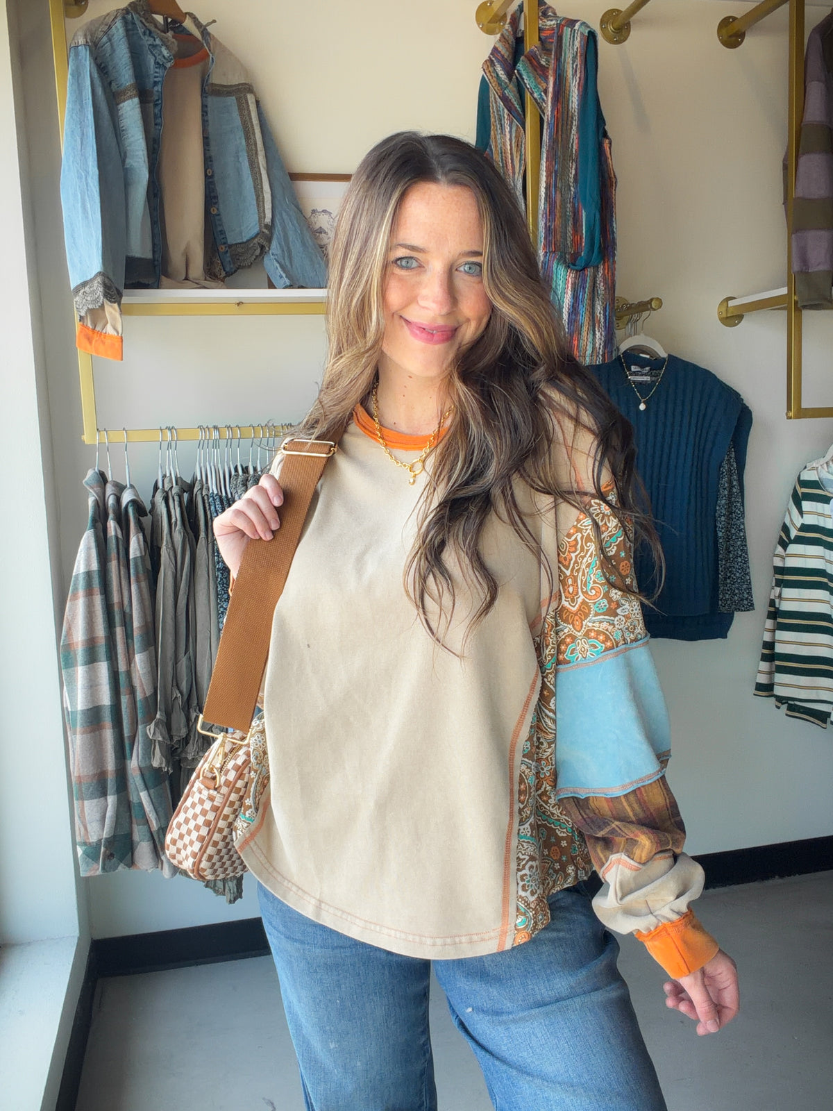 Orange & Blue Paisley Mix Top