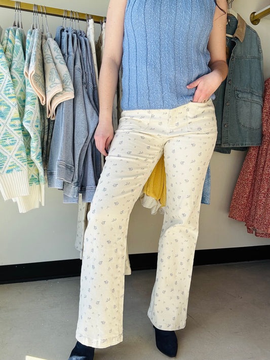 Cream Dainty Floral Pants
