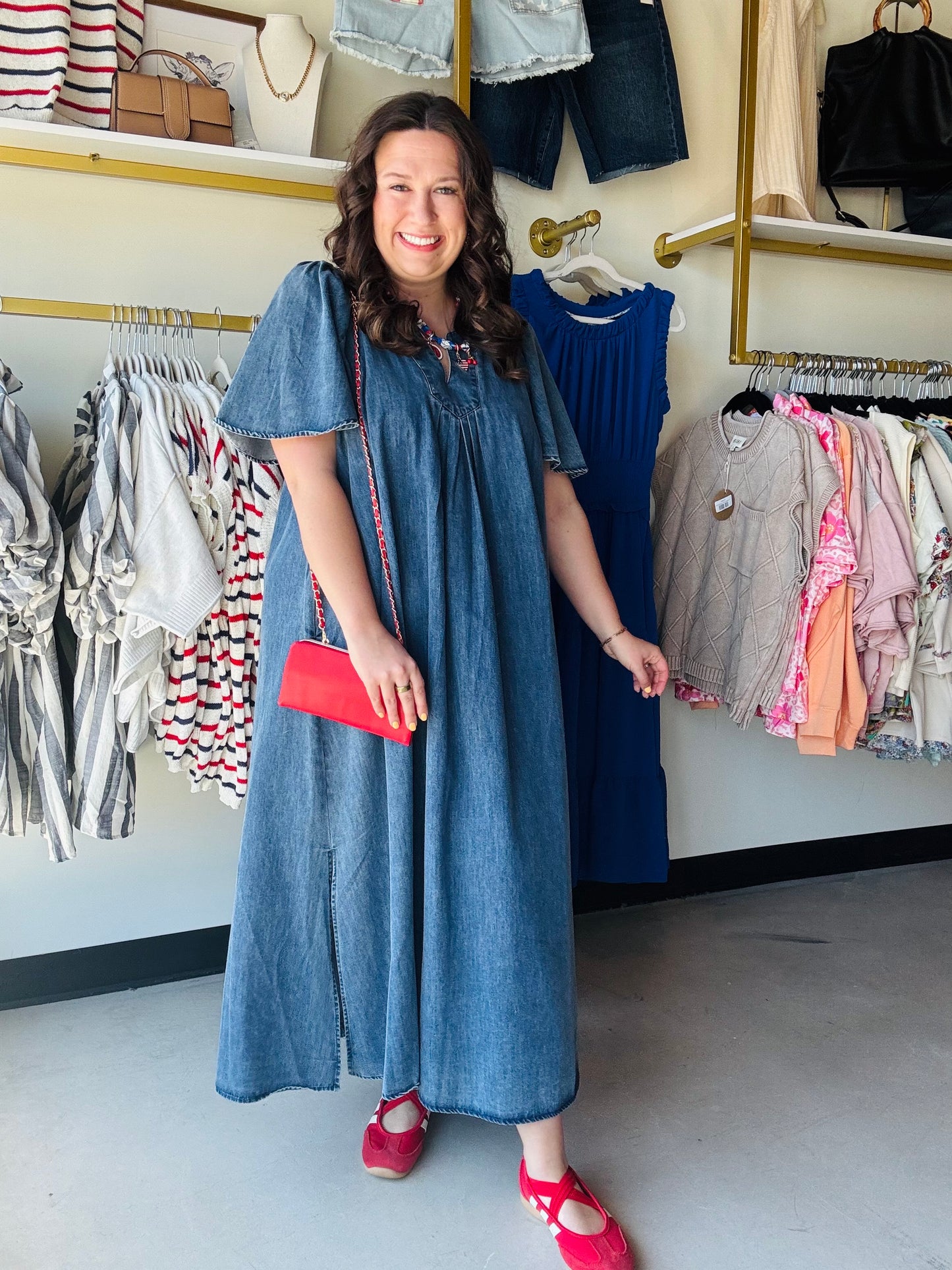 Dark Denim Wing Sleeve Dress