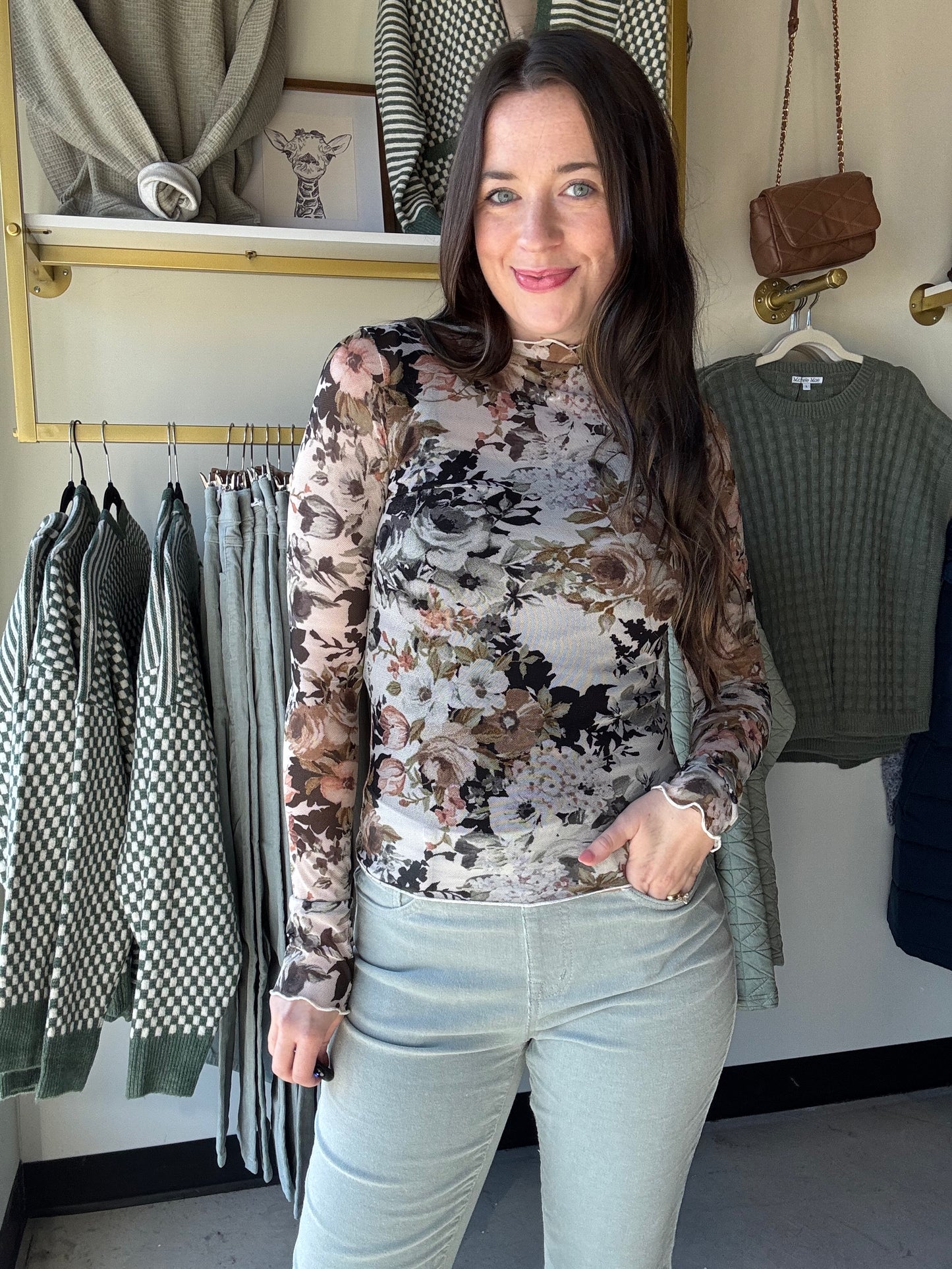 Semi Sheer Stone Floral Top