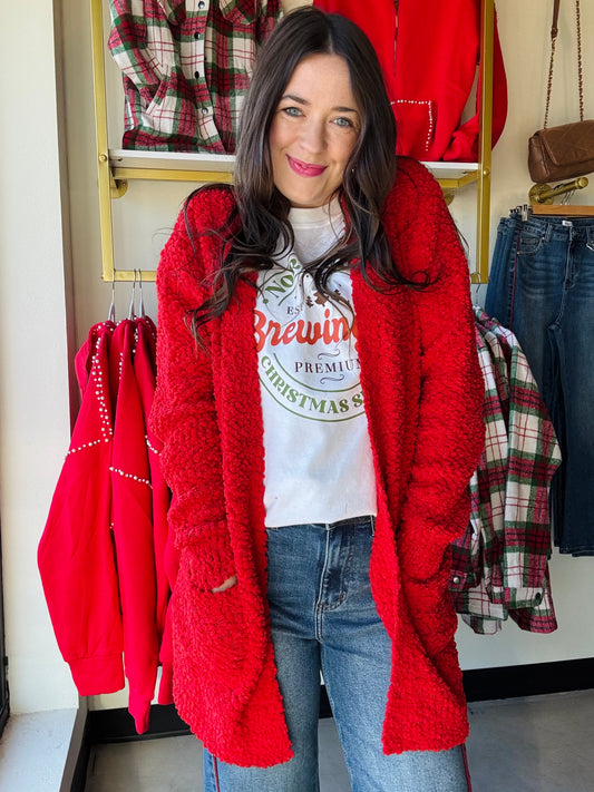 Ruby Red Popcorn Cardigan